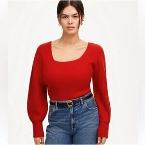 Madewell Soft Wool-Blend Square-Neck Pullover Sweater WMNS XL Red Blouson Sleeve